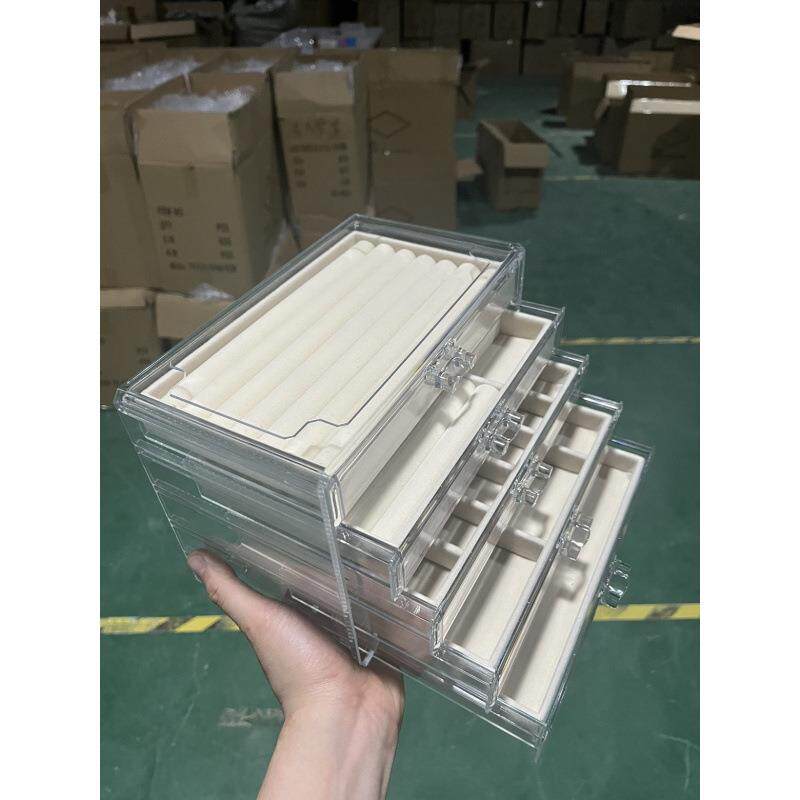 首饰盒透明五层耳环耳钉小饰品收纳盒家用珠宝盒多格分类整理盒