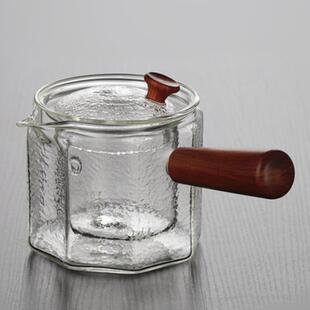 烧茶壶加厚玻璃煮茶壶侧把壶木把烧水壶明火家用蒸煮茶壶器