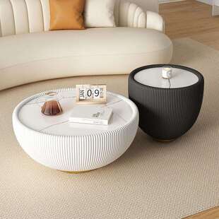 网红客厅小户型轻奢岩板奶油风茶几组合大小碗创意圆形家用边几