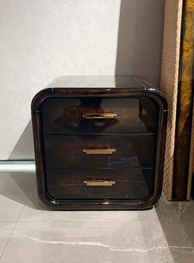 宾利BENTLEY轻奢实木床头柜三抽屉卧室木皮工艺储物柜高定整装