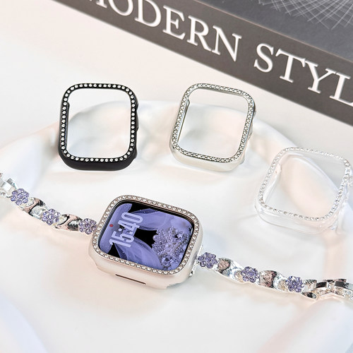 适用苹果手表表带镶钻表带iwatch保护壳applewatch手表S11苹果S10手表s9保护套se3表壳9表套S8边框S6代女硬壳