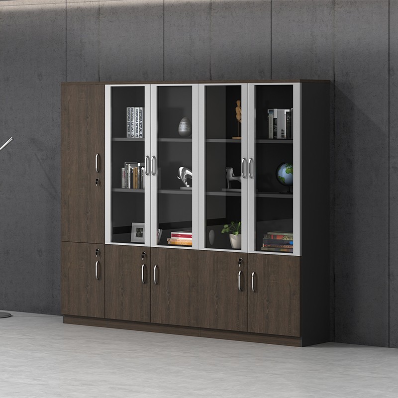 办公室文件柜木质档案资料柜简约现代带门玻璃书柜落地收纳储物柜