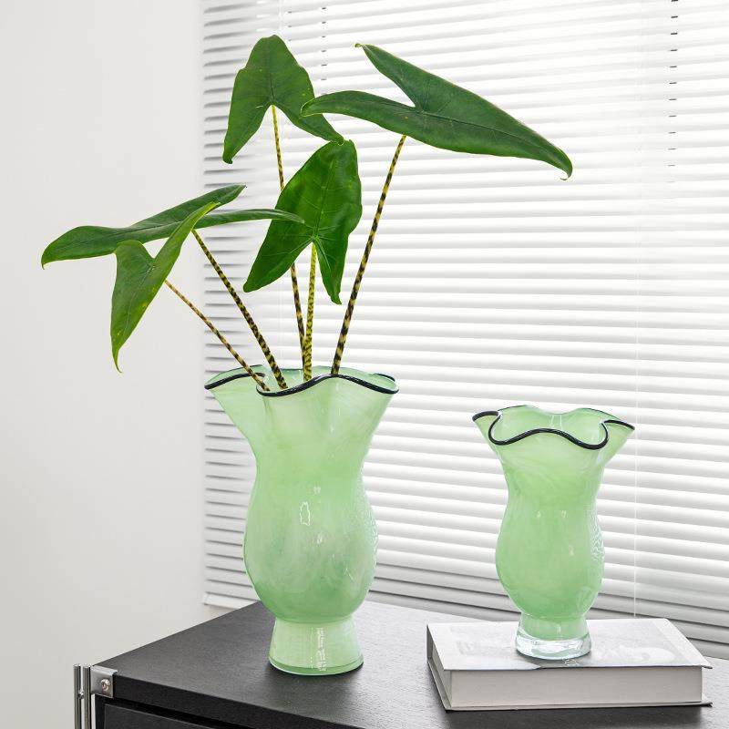 视远新中式手工波浪口花边玻璃花瓶高级感客厅餐桌样板间插花装饰,纺织面料/辅料/配套,纺织机械配件,淘宝优惠券,粉丝福利购,淘宝优惠卷