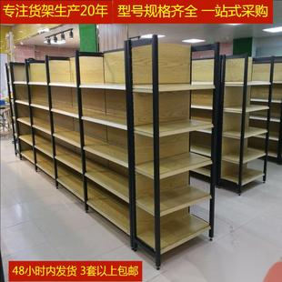 新款 超市货饰品仿木纹转印货架单双面四前后双立柱加宽厚展示架1