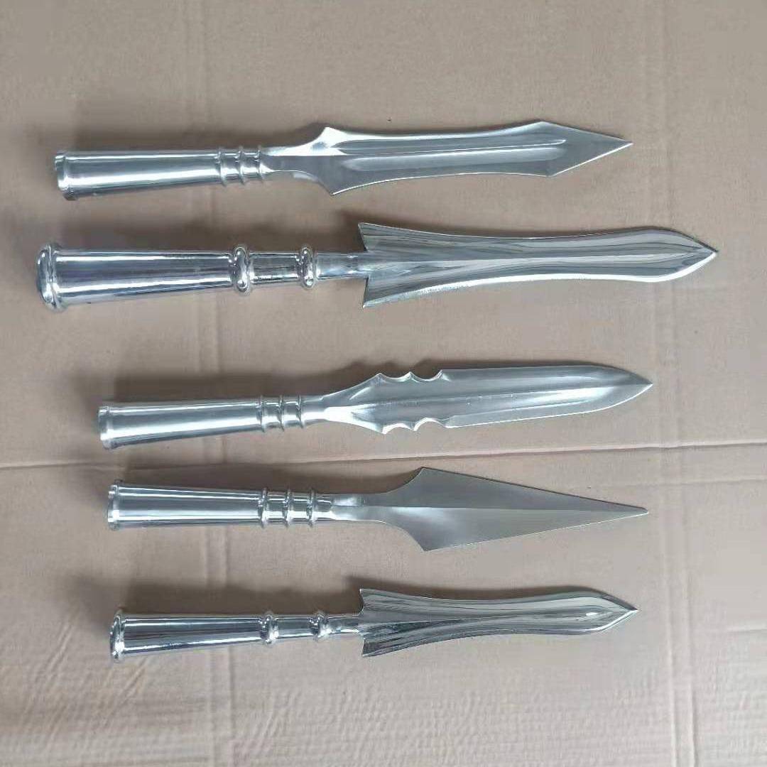 表演用不锈钢枪头红缨枪凹槽整体锻打霸王训练分体手工锻打