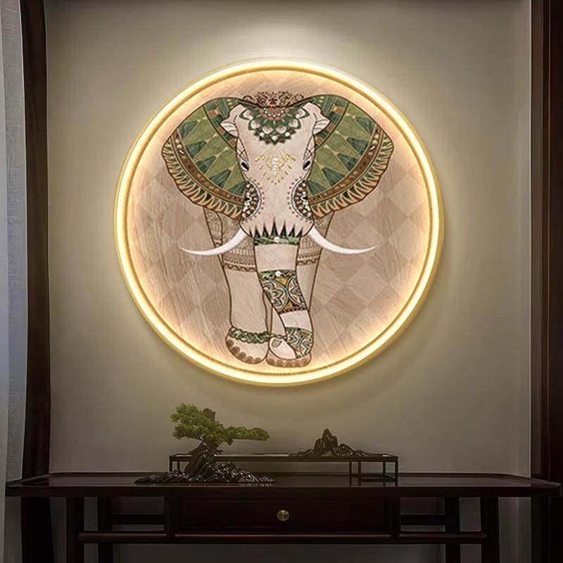 大象玄关装饰画高级感中古风圆形壁画2024年新款入户门正对墙挂画,收纳整理,烫衣板及配件,淘宝优惠券,粉丝福利购,淘宝优惠卷