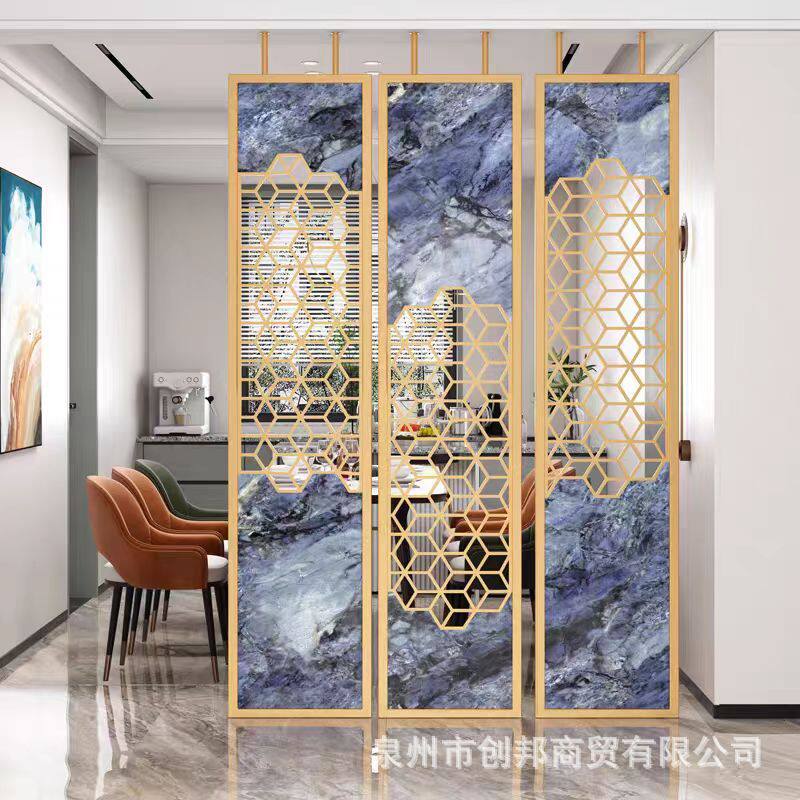 轻奢高端金属屏风新中式家用隔断设计师艺术客厅入户摭挡创意玄关
