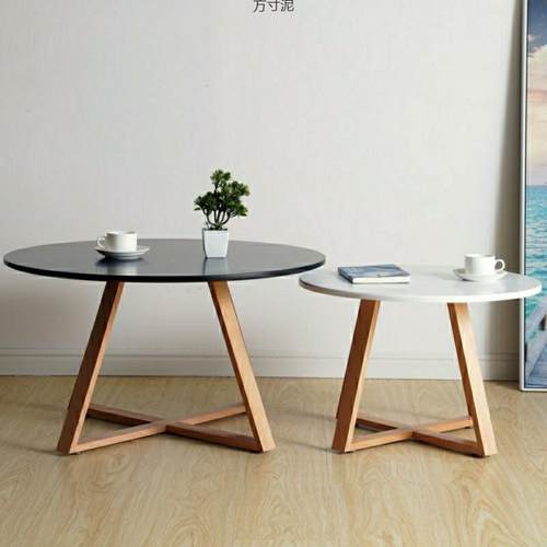 奶油风小茶几小户型圆形实木桌腿茶几桌客厅家用简约飘窗小桌子厂