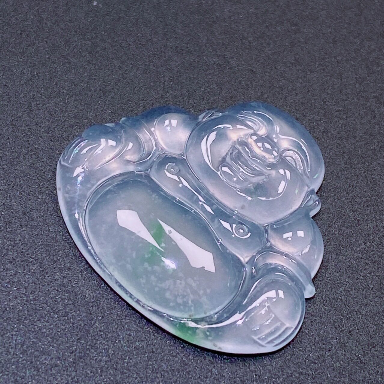 缅甸天然翡翠A货高冰种雪花棉一刀切佛公镶嵌裸石笑佛挂件