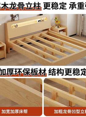 实木床简约现代双人床架1.5米经济型简易组装1.2单人床出租房家用