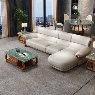 乌金木现代轻奢真皮转角沙发欧式简约小户型实木新中式客厅家具