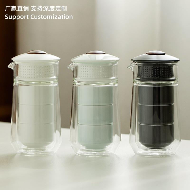 高颜值玻璃陶瓷旅行茶具小套装户外便携随身泡网红茶器一壶三杯