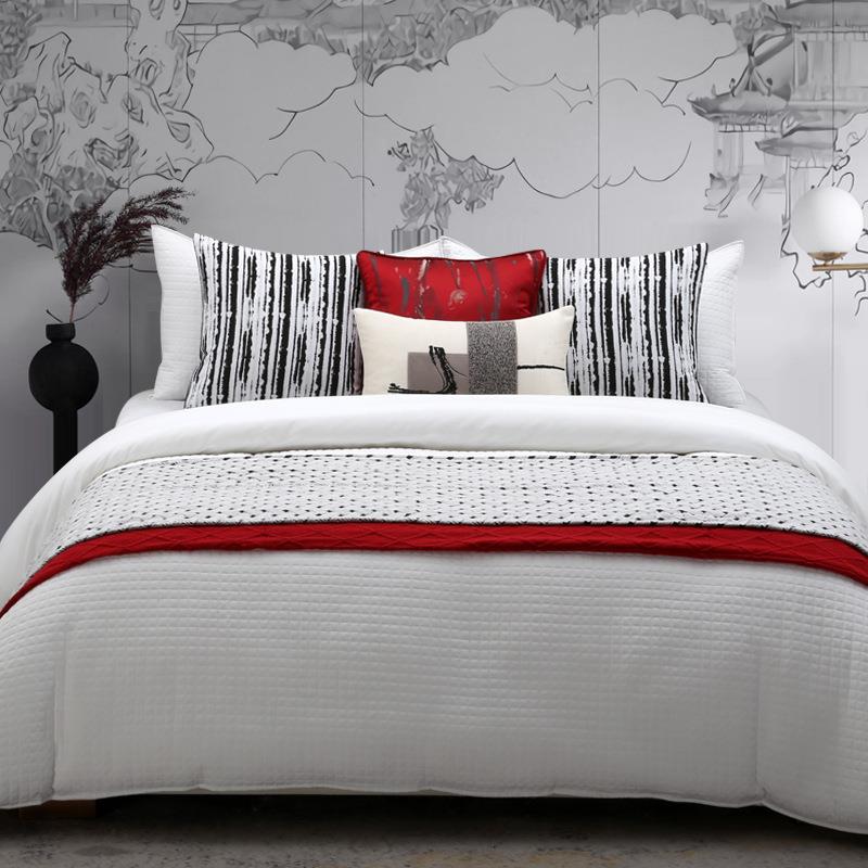 现代新中式红日系列样板房床上用品灰白红色高档多件套样板间床品