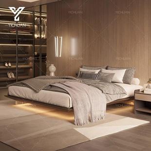 马鞍皮无床头悬浮床钢架意式极简轻奢床主卧悬空床带感应灯双人床