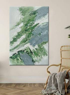 抽象立体青绿色肌理画客厅极简纯手绘油画玄关高级感丙烯装饰挂画