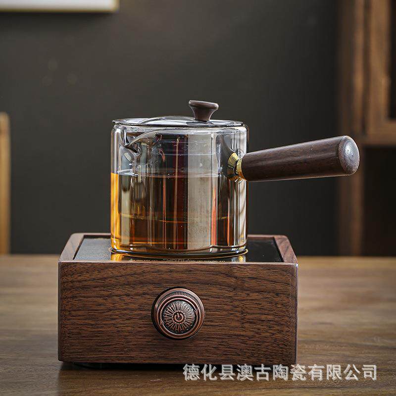 整套实木电陶围炉茶具套组煮茶炉耐高温蒸玻璃茶壶非电磁炉茶家用