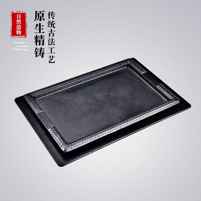 长方形仿黑檀盘家用长方加厚牛扒烤肉商用铁板鱼烧盘烤鱼盘牛排盘