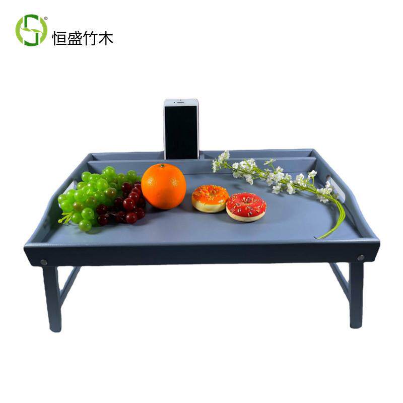 恒盛竹木托盘带脚折叠托盘茶盘日式竹制早餐桌床上桌