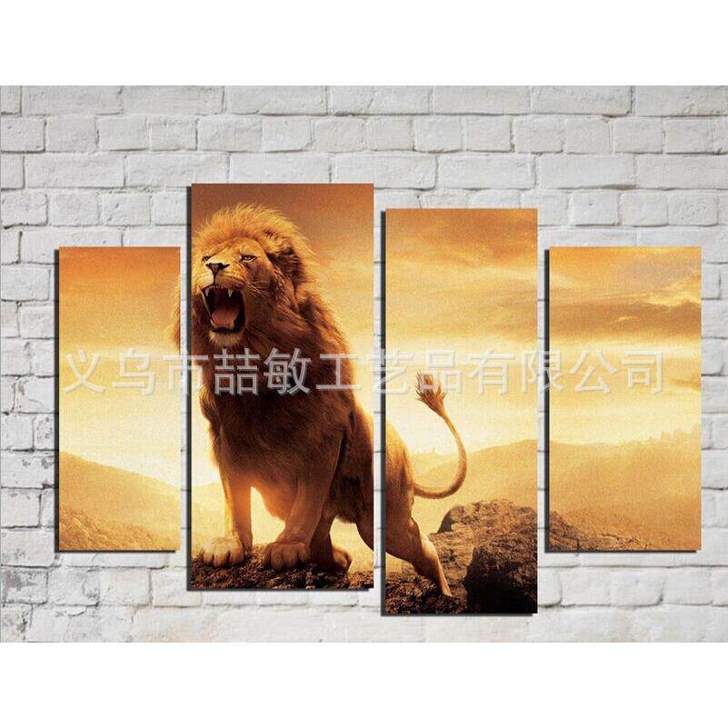 现代简约客厅装饰画喷绘油画四联狮子欧式餐厅跨境货源亚马逊EBAY