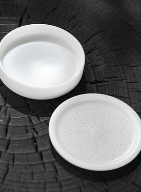 新中素烧冰羊脂玉承主式人杯碟杯垫56837盛水陶瓷喝茶种专用个人