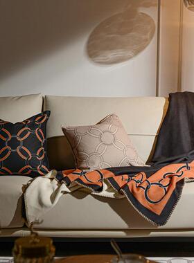 奢简约棉羊绒AVX花抱枕客厅沙发护印腰枕轻H马垫方靠芯