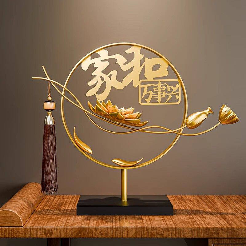 现代莲花新中式摆件客厅酒柜电视柜高档工艺品礼物乔迁新居礼品