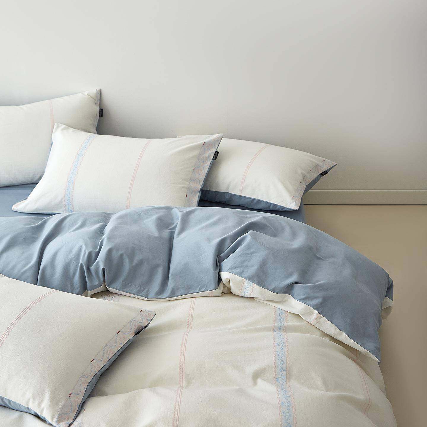 小清新秋冬款全棉色织提花磨毛四件套少女心床上用品被套床单寝具