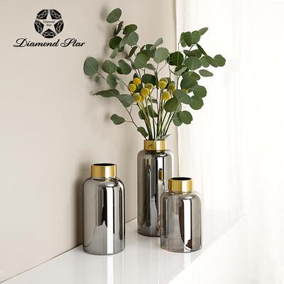 10157花钻石星创意电镀玻璃花瓶银高级感器家居软装摆件插花色瓶