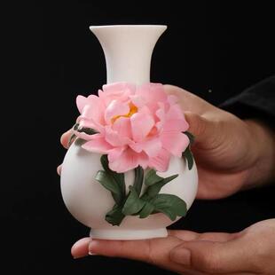 厅新中工式《桌玉壶春瓶》手牡丹FSC陶瓷花瓶家居摆件面茶室客装