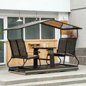 户外秋千铝合MZI金露动四人椅别墅台花园多人摇休闲力室庭院室外