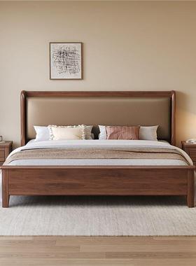 1中式双金DRO丝胡桃木实木床卧大床人1.8x2米现主代简约.5米软靠