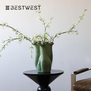 博西居暗绿色白色陶厅瓷花瓶插花客餐桌花器家摆件假花TS25-01装