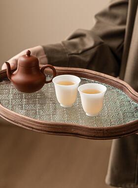 海花玻璃盘中棠式型茶点盘家用盖碗壶承壶托复小古茶具收纳盘23JS