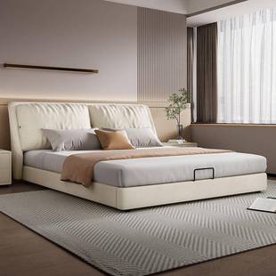 皮床现代简约主卧室1米8双人奶油风1.5高端大气科技布艺软包大床