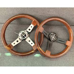 普桑塔纳改装复古桃木色14寸方向盘镜面电镀反光小凹通用方向盘