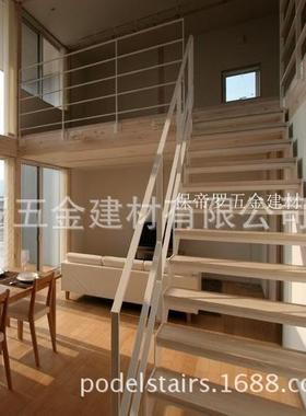 loft公寓复式阁楼线条简约风白色锯齿龙骨烤漆钢木楼梯护栏扶手