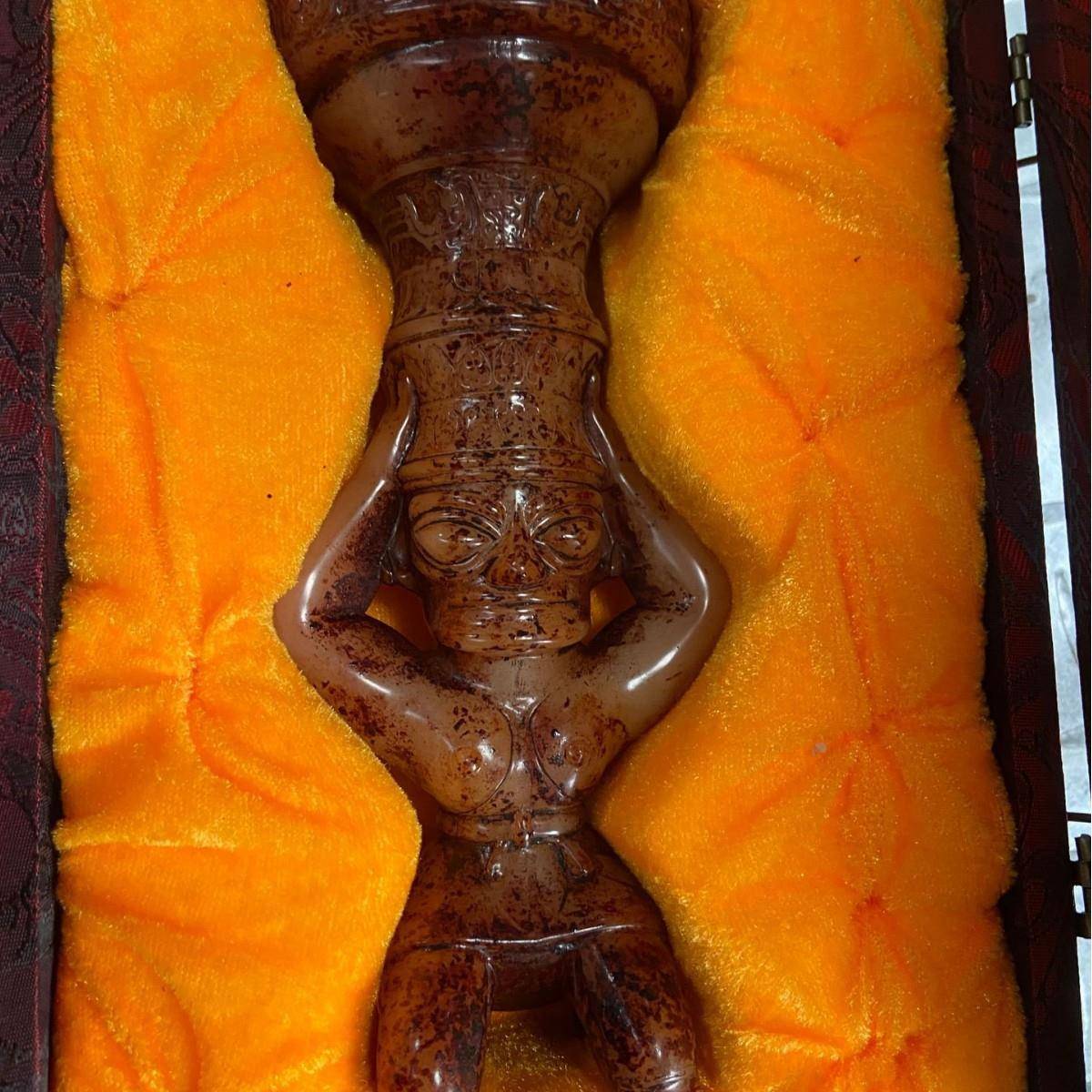 工艺品古玩河磨玉兽纹杯太阳神蜡台手工雕刻摆件包浆直播