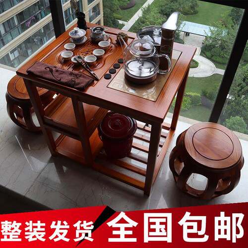 实木功夫小茶桌椅组合茶台简约家用小户型阳台中式小茶几茶具套装