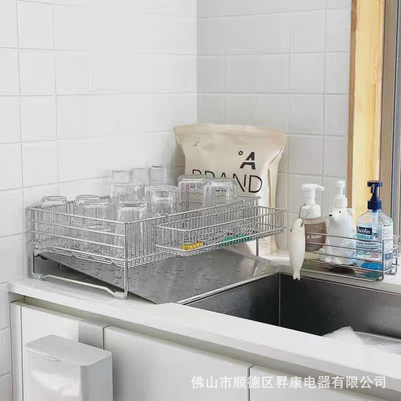 不锈钢沥水篮韩式厨房碗碟收纳架置物架单层双层带接水盘沥水架子