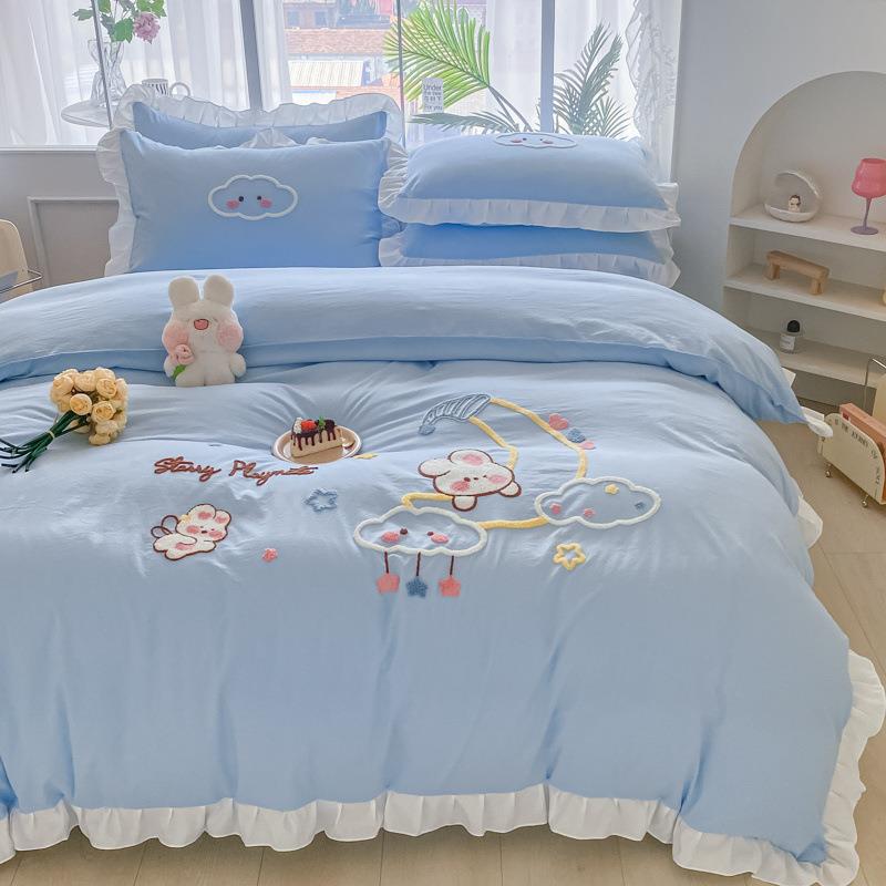 四季可爱公主风纯棉全棉四件套少女床上用品宿舍被套3件套