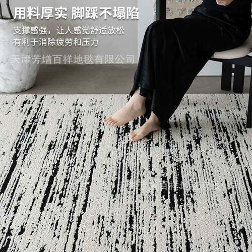 新西兰羊毛防水客厅地毯高级别墅沙发毯黑白经典复古百搭耐脏隔音