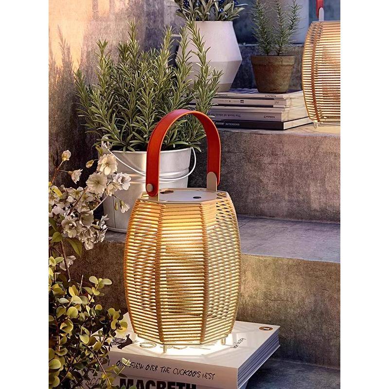 户外灯防水庭院手提灯草坪灯露营灯花园别墅室外太阳能手工编织灯