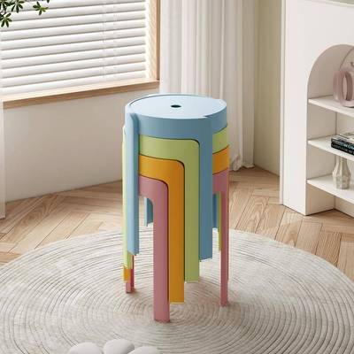 塑料凳子家用加厚可叠放椅子现代简约圆凳餐桌商用板凳风车凳备用