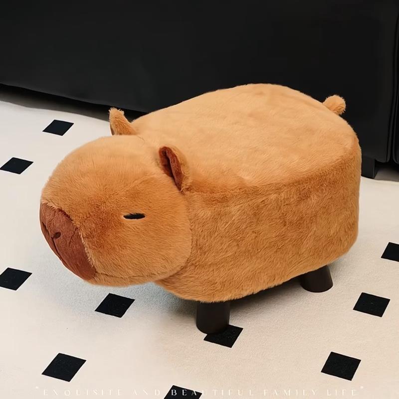 卡皮巴拉实木小凳子入户门换鞋凳客厅沙发脚踏凳软包墩子简约矮凳