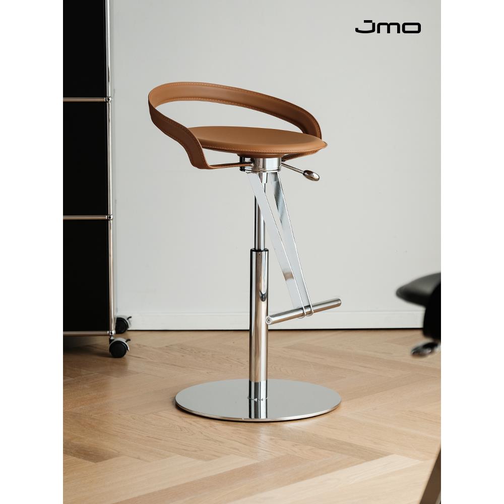 剑墨设计师不锈钢鞍皮酒吧椅风格创意酒吧椅可升降旋转高凳