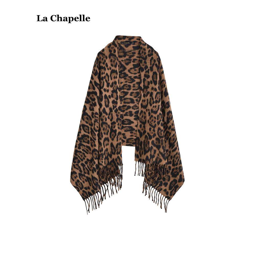 拉夏贝尔/La Chapelle覆古豹纹流苏彷羊绒围巾女秋冬百搭保暖披肩