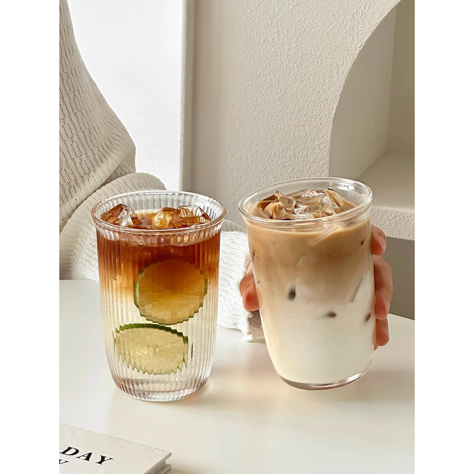 ins冰美式拿铁咖啡杯耐热饮品杯玻璃杯透明冷饮杯喝水杯子牛奶杯