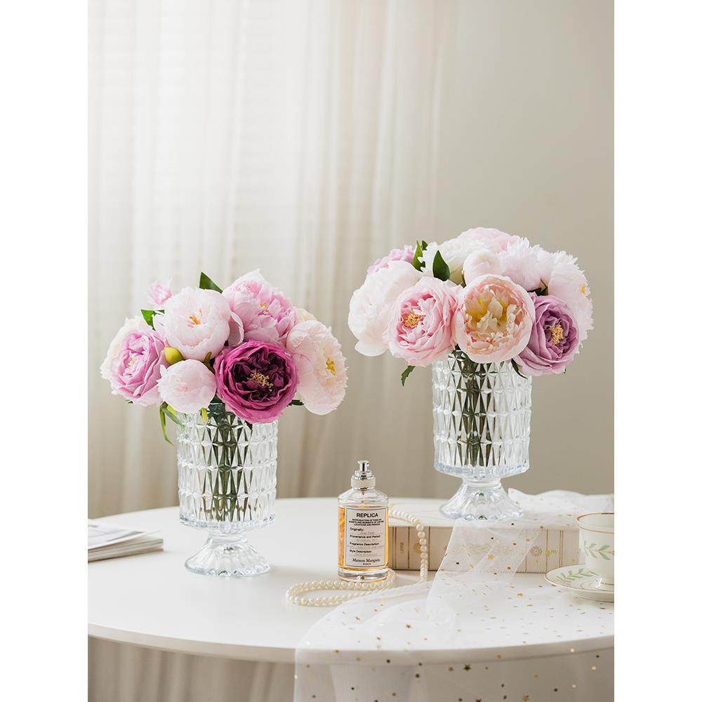 假花摆设芍药花束客厅餐桌干花仿真花玫瑰花粉色牡丹绢花高端摆件