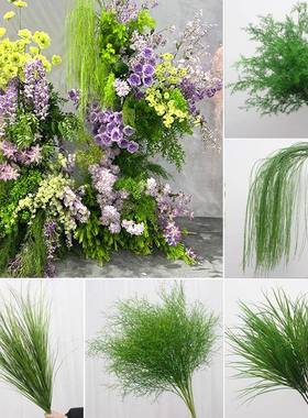 采购产品紫色，绿色和白色婚礼花材料，模拟花糖果，森林绿色植物