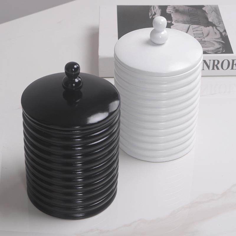 现代简约欧式轻奢螺纹黑色首饰盒收纳盒摆件样板房软装饰品储物罐,电子元器件市场,其它元器件,淘宝优惠券,粉丝福利购,淘宝优惠卷